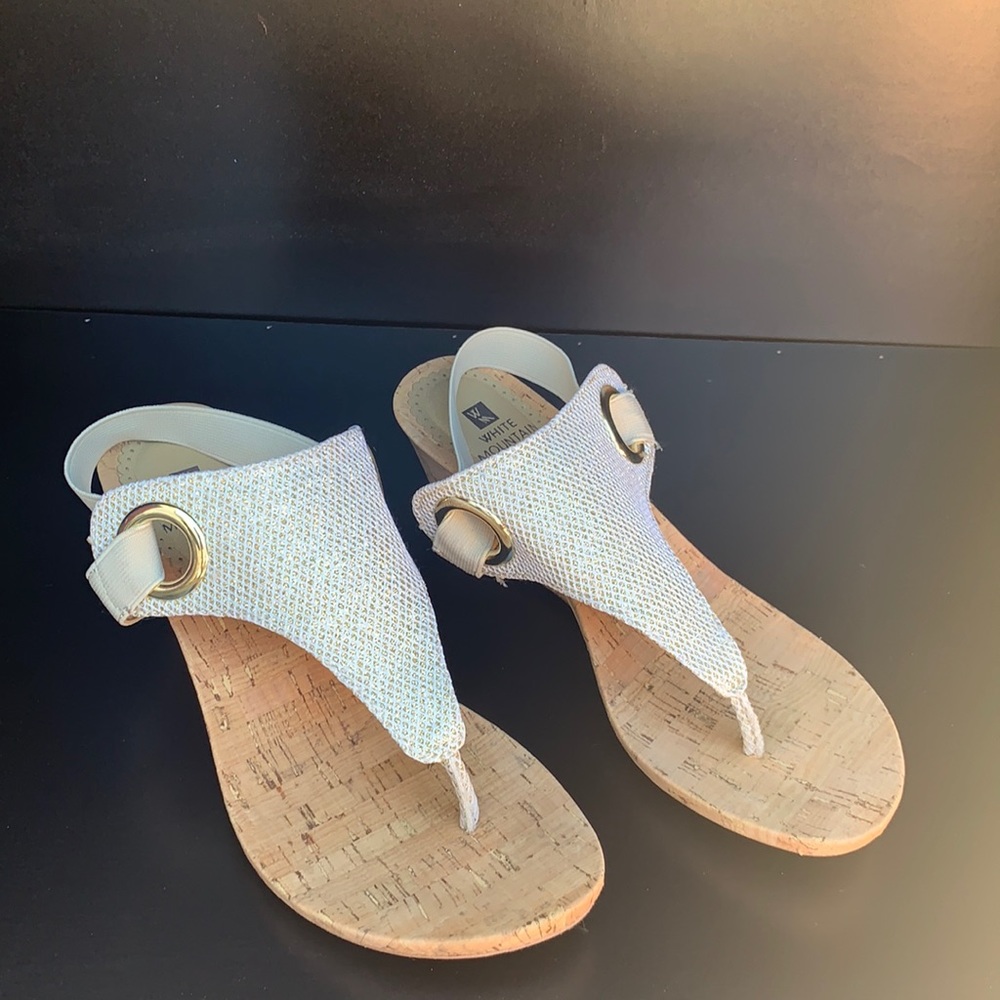 White Mountain Wedge Sandals Metallic Gold -Size 7